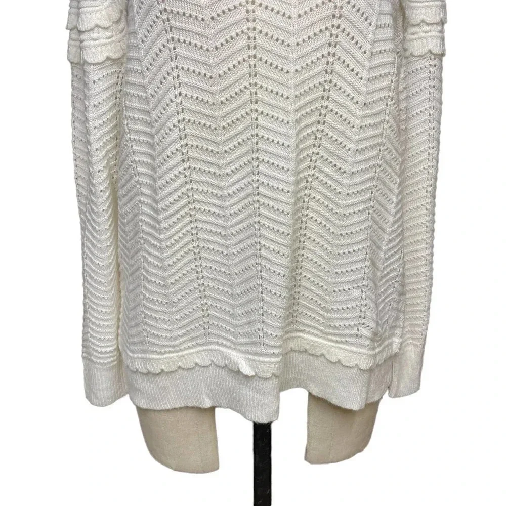 J. Crew Crewneck Scalloped Pointelle Sweater Ivory Size XL‎